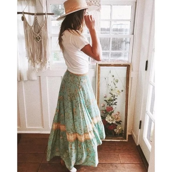 SOLD OUT Turquoise Fields Boho Ruffle Hi Low Maxi Skirt - Picture 7 of 10